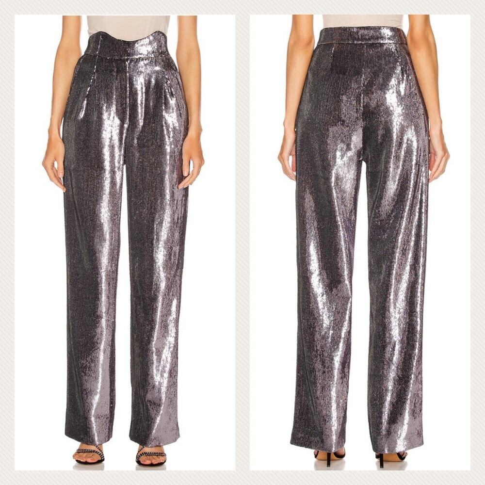 Retrofete Sequin High Rise Trouser Pants In Gunmetal Size S